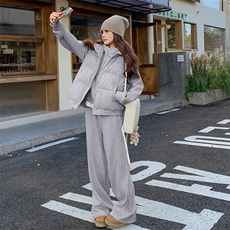 24冬季加绒卫衣套装+羽绒马甲三件套两色可选668-P345-K458，女装套装/套裙，2C317