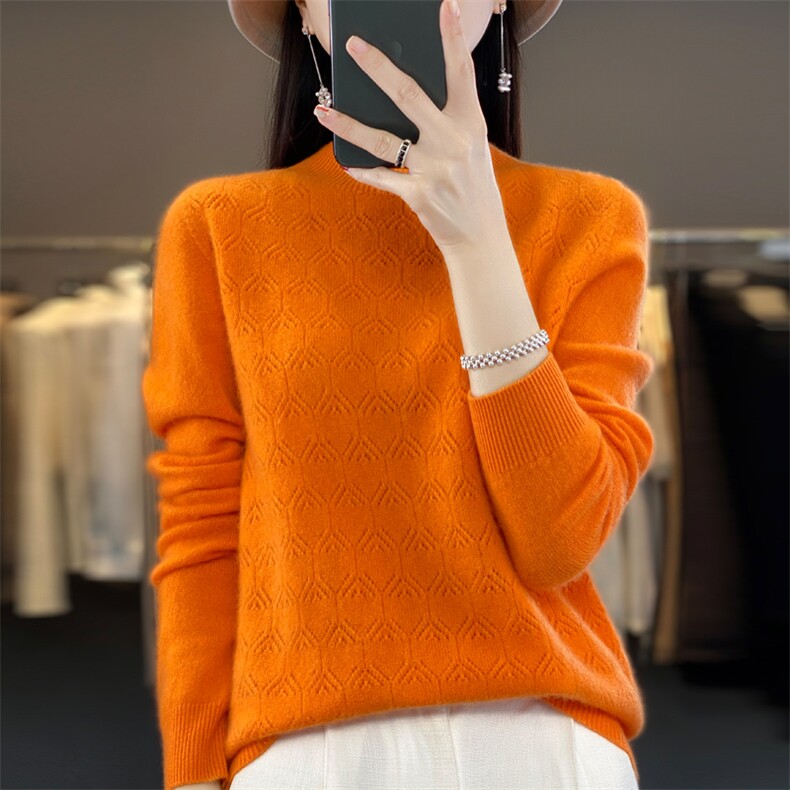高领纯色套头长袖通勤气质修身百搭羊毛针织衫,女装羊毛衫,大美人高端店