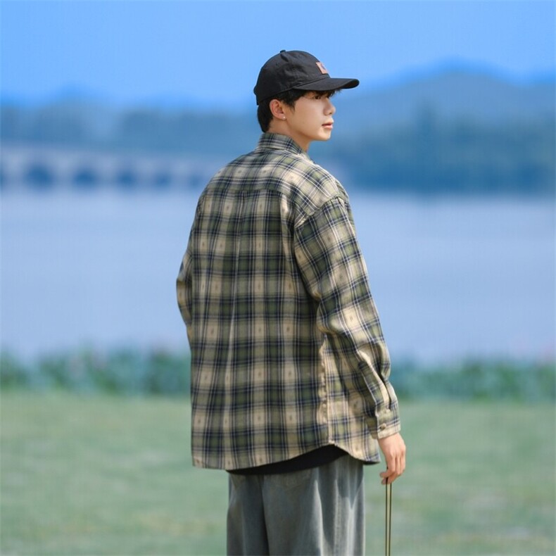 217-2-CS24417-特批45早秋长袖衬衫男宽松格子衬衣痞帅外套,男装衬衫,星座217-2