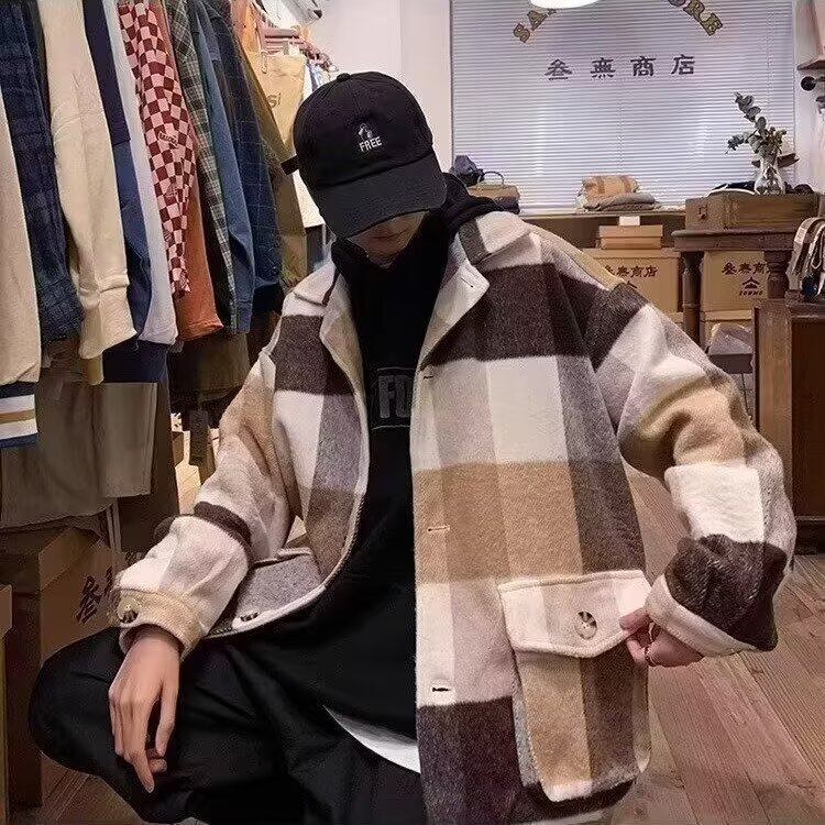 潮流时尚慵懒新款毛呢大衣文艺百搭简约日系流行ins原宿气质,男装毛呢大衣,星座506A