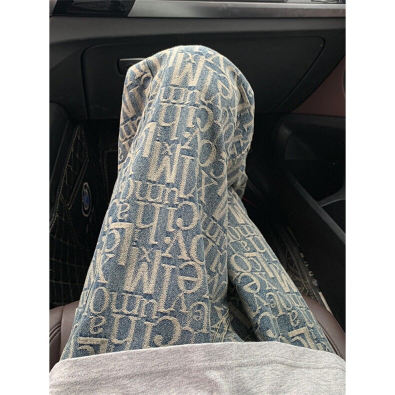 复古满印牛仔裤男款春夏设计感潮牌vibe修身弯刀微喇裤子ND793,男装牛仔裤,星座1116A（原606A-3）