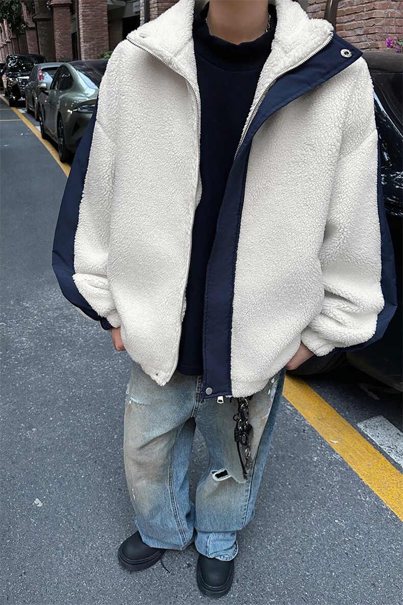 秋冬新款加厚羊羔绒外套男潮牌痞帅宽松休闲棉衣-A1440TP90控145,男装棉衣,电商B241