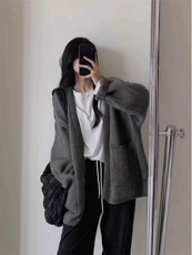 秋冬新款女V领外搭纯色韩版毛衣外套显瘦羊毛开衫，女装羊毛衫，恒恩羊绒