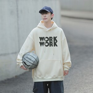 2024新款work印花宽松连帽卫衣 Y121 常规版 P48 加绒版P65图片