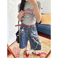 【有货】N1241CC-特P53美式3D链条彩色印花七分牛仔短裤男女，男装牛仔裤，星座1007（原301D）