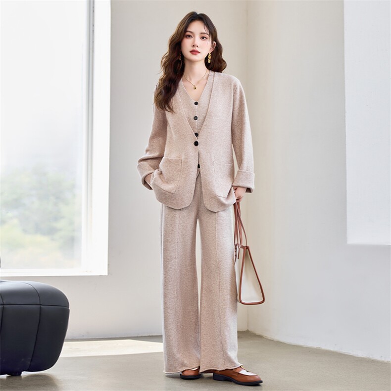 现货！秋季新款洋气时尚宽松版大口袋老钱风气质款西装三件套裤女，女装套装/套裙，宝儿家