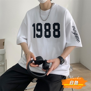 冰氧仿短袖港风白墙夏季休闲百搭刺绣纯色男上衣TC3147-P22控48图片