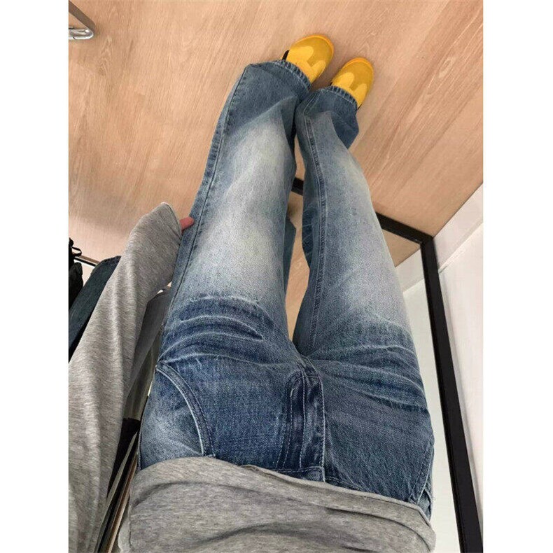 水洗微喇阔腿牛仔裤女设计感低腰显瘦宽松百搭直筒长裤L8199-P48，男装牛仔裤，星座1008