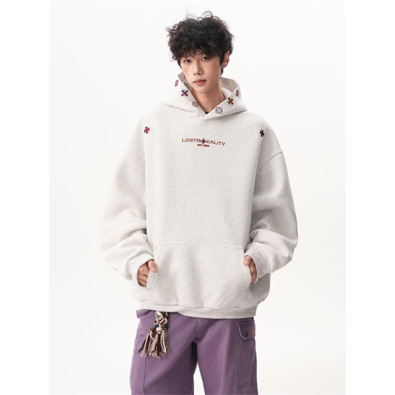 美式高街纽扣设计连帽卫衣男秋冬潮牌高级感小众宽松休闲外套，女装短外套，星座516A