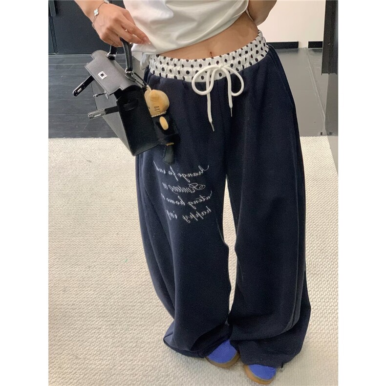 美式字母印花直筒运动休闲裤男女2026春季松弛感高腰百搭阔腿卫裤图片