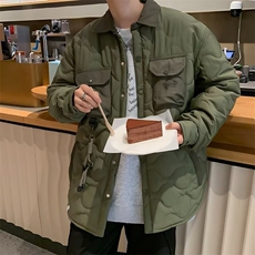 山系翻领葫芦格棉服秋冬加棉外套男多口袋工装复古休闲宽松潮，男装棉衣，星座716-2