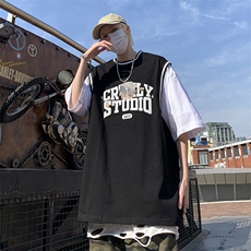 2023夏季新款宽松短袖假两件T恤五分袖学生情侣XT77058-P45，男装T恤，电商A042