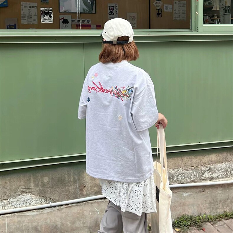 万针全刺绣工艺抖音得物高品质260克重磅纯棉双纱美式高街短袖T恤,男装T恤,电商A486