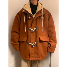 EQ160冬季呢大衣男假两件牛角扣撞色毛呢外套小众设计感棉衣P148，男装毛呢大衣，电商C306-1