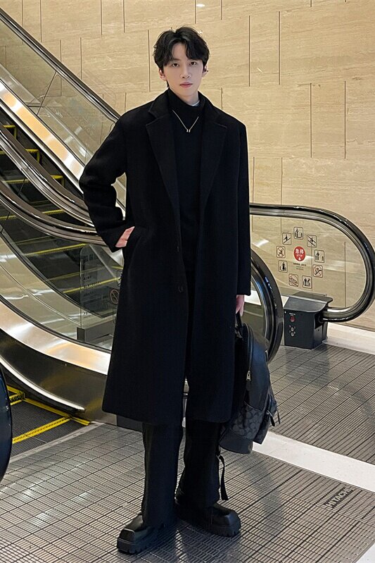 秋冬男长款羊毛呢大衣男羊毛外套长款男风衣韩系风衣Y176P230，男装风衣，星座208-1