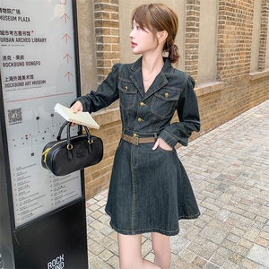 (）2026春新西装领牛仔连衣裙短裙（配腰带）1D060-165-258图片