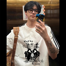夏季美式高街重磅纯棉三条杠织带撞色男女短袖T恤STG253特P25，男装T恤，电商A486