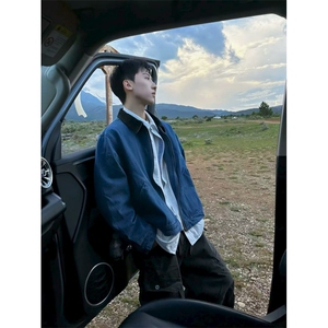 美式复古水洗短款cleanfit牛仔外套藏蓝宽松休闲夹克外套JKK40p70图片