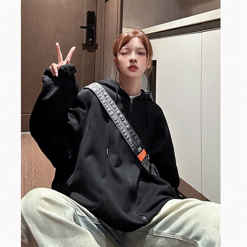 连帽设计宽松开衫卫衣重磅情侣款复古休闲卫衣HY272P75控108,男装卫衣,电商A102B