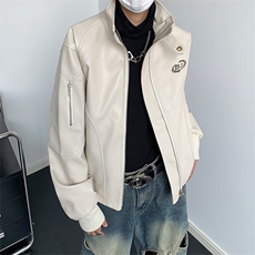 欧美街头潮流宽松机车服皮衣男飞行员PU皮夹克外套JK08533-P65，男装夹克，星座308B-1