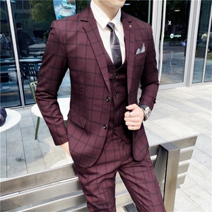 2025新款格子商务休闲三件套装西服1909-P210图片