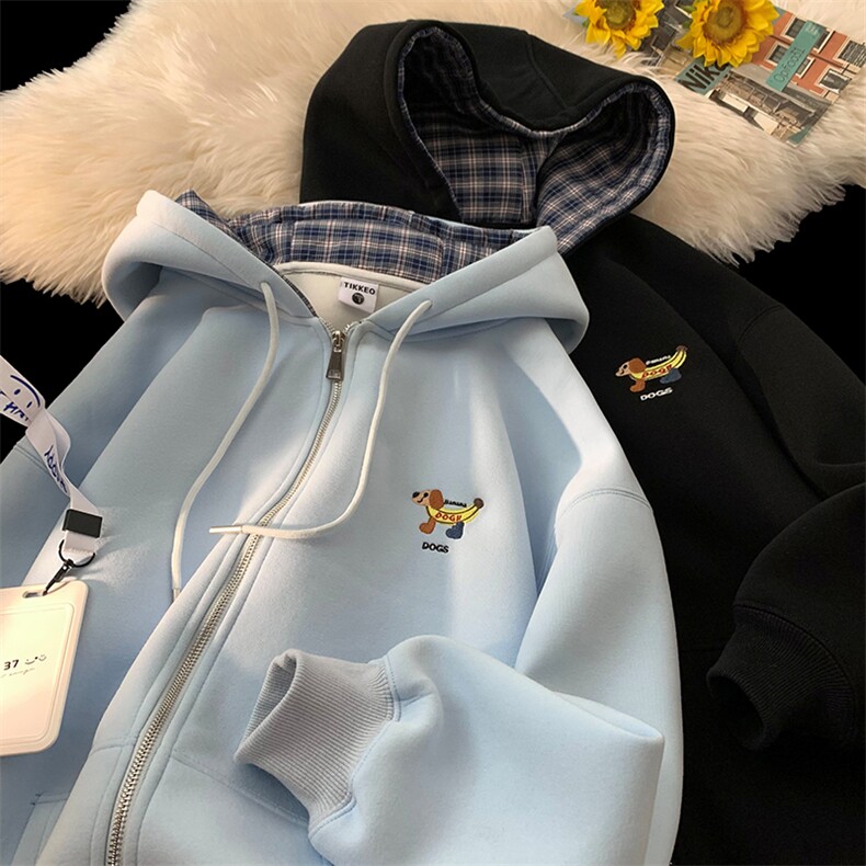 904-2-CD607-p65控98秋季重磅格子拼接刺绣连帽开衫双开头拉链男，男装卫衣，星座904-2