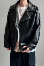 现货-春装皮衣外套男翻领休闲皮夹克潮牌PU机车服A506P90加绒100，男装夹克，电商A351