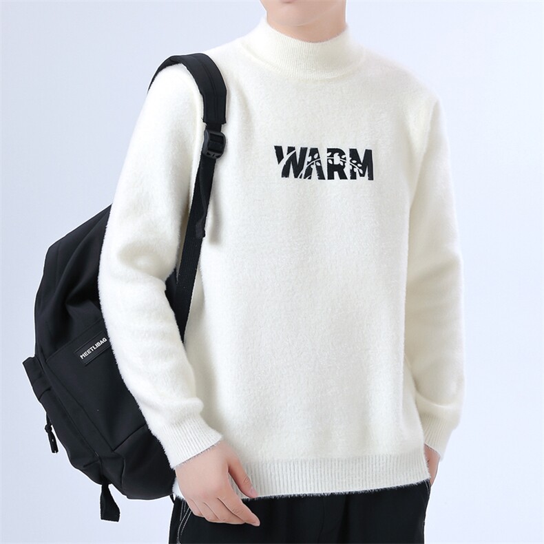 毛衣男休闲男士秋冬水貂绒中领针织毛衣加厚全身绒打底M237-P45，男装T恤，星座310B-3