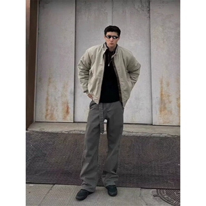 可拆卸帽重磅加绒哈灵顿飞行夹克外套男冬季美式复古短款工装棉服图片