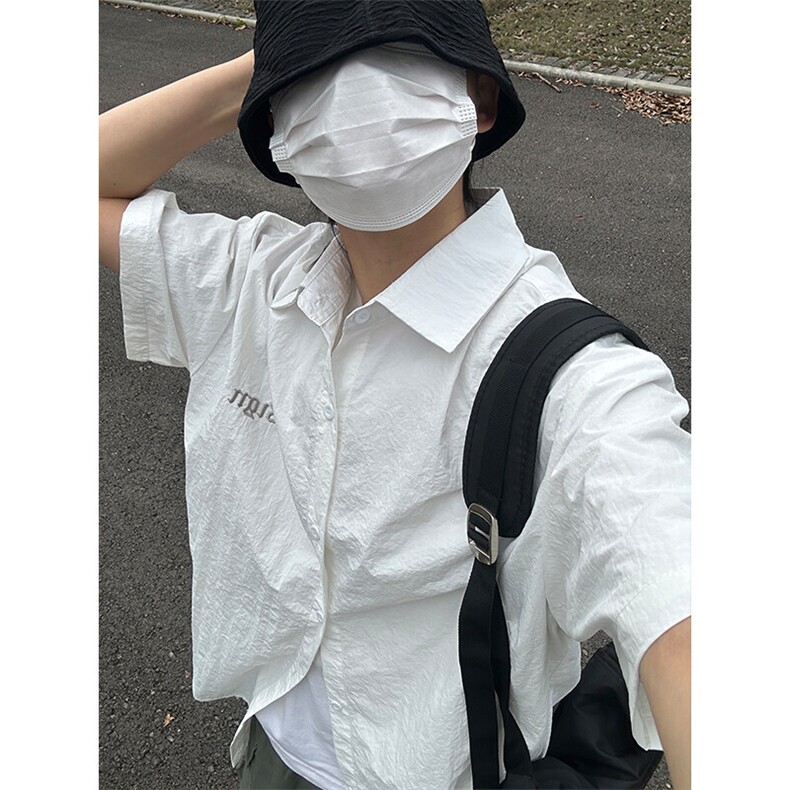 夏季新款速干短袖刺绣衬衫潮流港风宽松百搭男半袖CS285-P35,男装T恤,星座301C-5