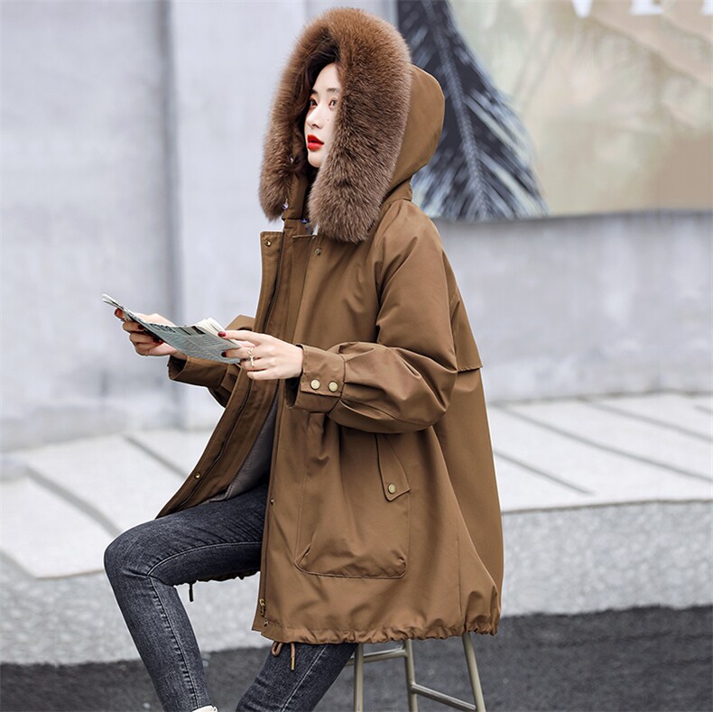 派克服女2021新款冬濑兔毛内胆可脱卸皮草外套中长款,女装派克服,衣之秀