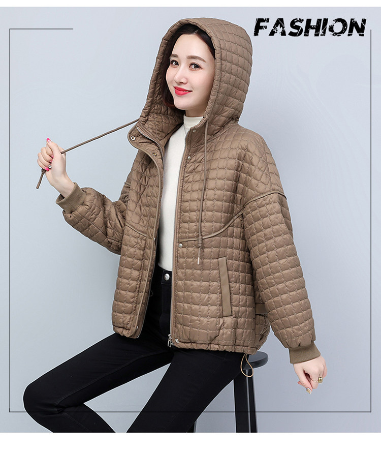 短款羽绒棉服女20222年新款冬轻薄中年妈妈菱形格加棉休闲连帽棉图片