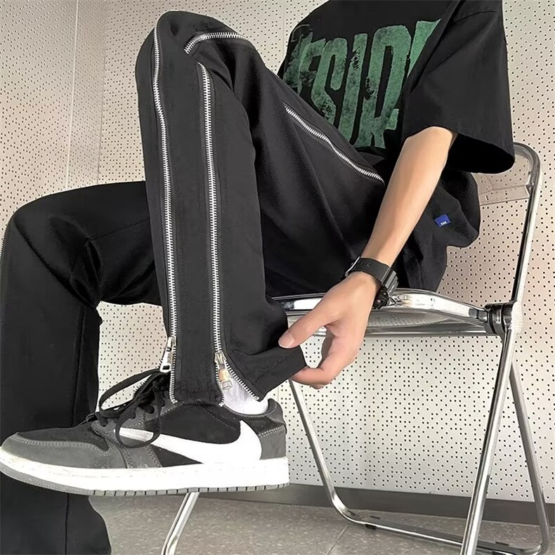 欧美拉链裤子高街ins潮美式vibe风休闲长裤男宽松直筒BK808-P43,男装休闲裤,星座1109-3