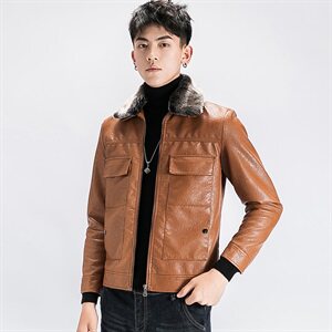 PY98皮毛一体羊羔毛男外套网红快手同款加绒机车服图片