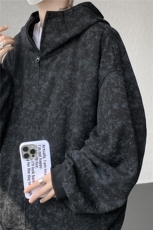 特批扎染连帽开衫卫衣男美式重磅解构拼接脏脏拉链外套KS007-TP68，女装短外套，电商B312