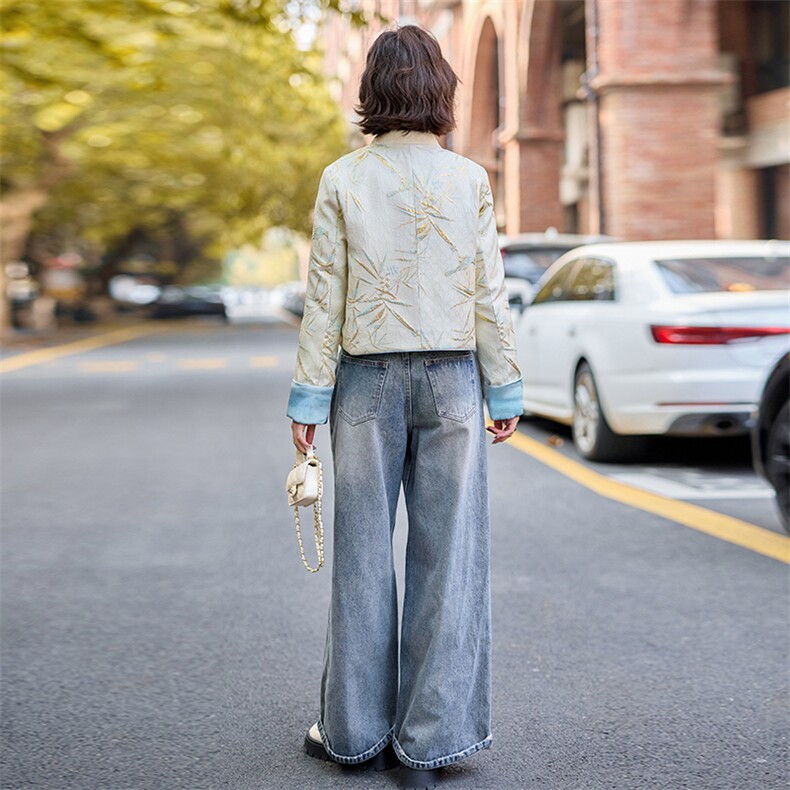 新中式轻薄羽绒服女短款2025年新款春白鸭绒时尚唐装提花外套,女装短外套,水衣源