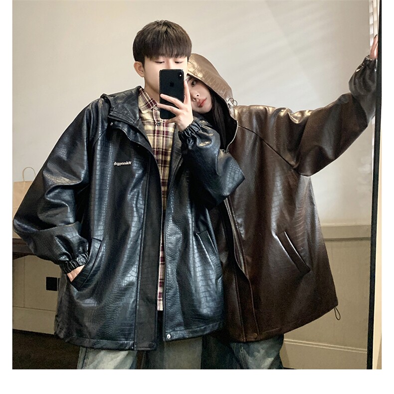 1港风连帽大码情侣夹克男鳄鱼纹皮衣冲锋衣夹克男JK8744P90控128,男装夹克,星座226-2
