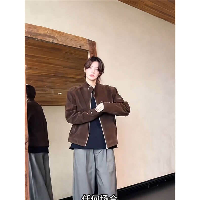 现货网络图慎用【EME】摩登年代复古绒皮哈灵顿外套JK78089特P80,女装短外套,星座226-2
