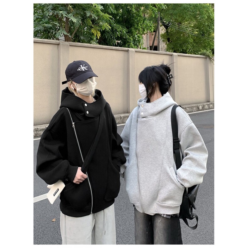 网图重磅380克全棉宽松设计感拉链套头连帽卫衣外套AH912-P58,女装短外套,四季星座610B