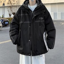 港风新款假两件外套男秋冬款宽松抽绳夹克拉链保暖棉服W2477-P85,男装夹克,星座512-2