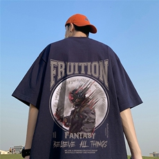 港风23夏季时尚百搭印花圆领复古宽松纯棉短袖T恤T6098P25控38，男装T恤，电商A268A