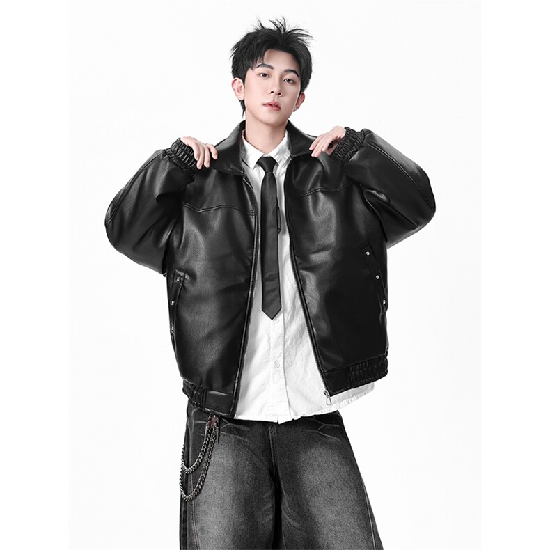 405A 美式复古翻领荔枝皮铆钉设计机车棉服 MY25887-特批100控168图片
