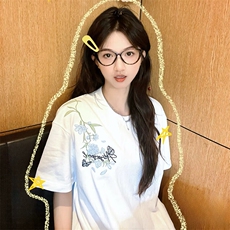 万针全刺绣解构设计260克重磅双纱纯棉高品质美式高街短袖T恤特35，男装T恤，电商A486