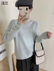 时尚紫色半高领打底衫秋冬保暖舒适柔软毛衣，女装针织衫/毛衣，牧思羊