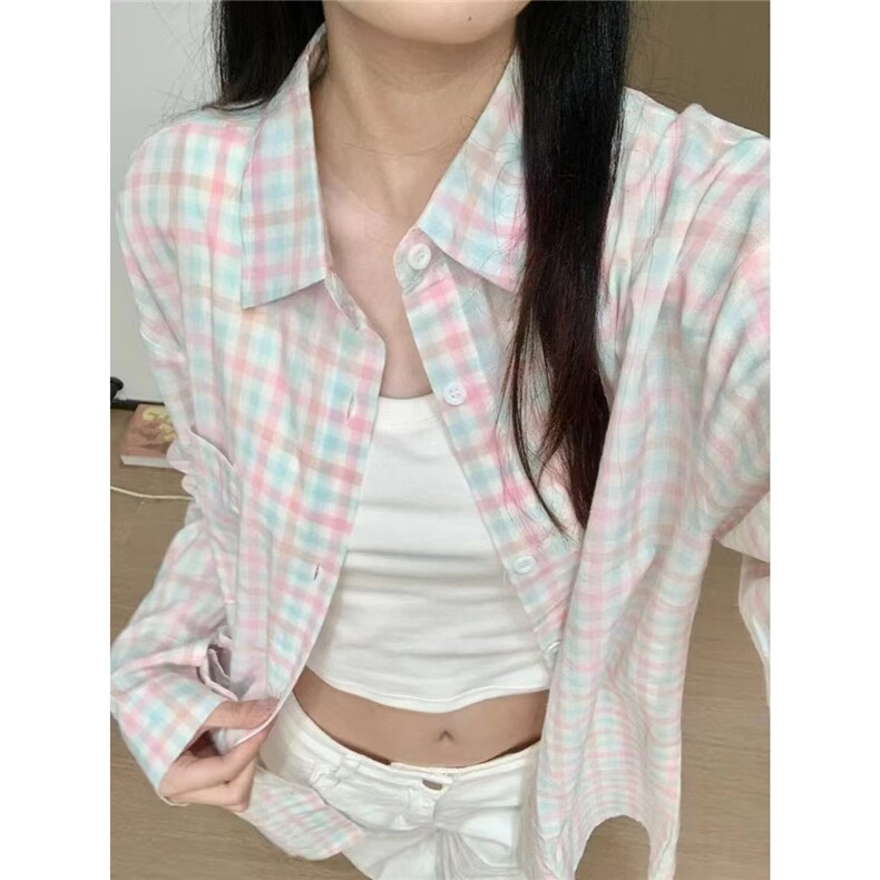 格子防晒衬衫外套女春秋2025新款法式上衣设计感小众宽松衬衣夏季,男装防晒衣,星座1210-1