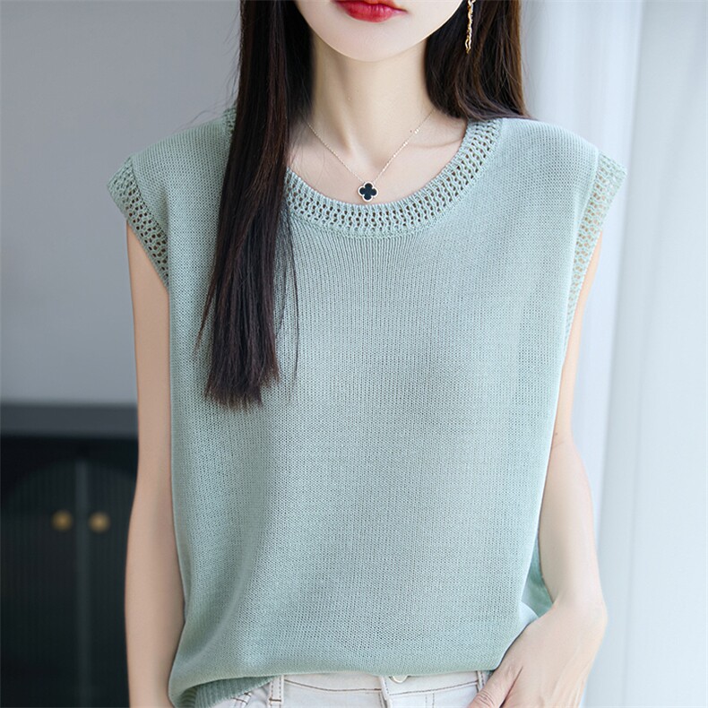 2025年夏季无袖宽松型珍珠麻时尚百搭，女装针织衫/毛衣，郡淞羊绒