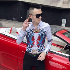 2021春秋衬衫社会男长袖上衣印花男装韩版修身四季潮流衬衣Q616-P55，男装衬衫，星座419（原A233）