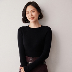 秋冬新款洋气时尚百搭显瘦女款精纺一线成衣圆领35%羊绒衫，女装羊绒衫，艾巧羊绒