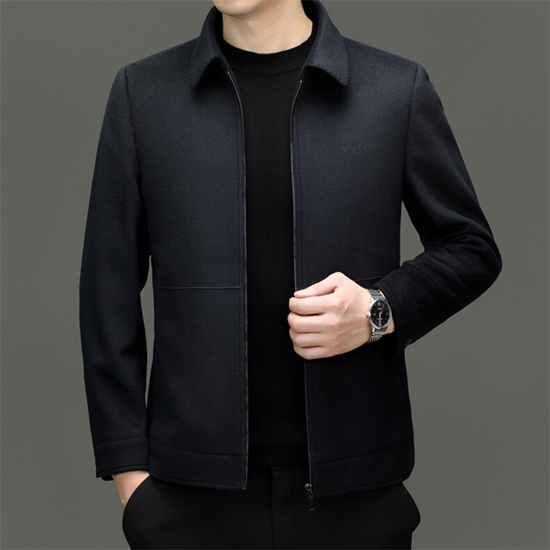 高端中年绵羊毛翻领夹克外套男羊毛双面呢外套中老年羊毛夹克，男装毛呢大衣，钱塘723