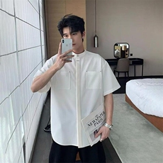夏季痞帅男生垂感立领衬衣男宽松百搭衬衫上衣CSA15-P35，男装衬衫，星座208-5